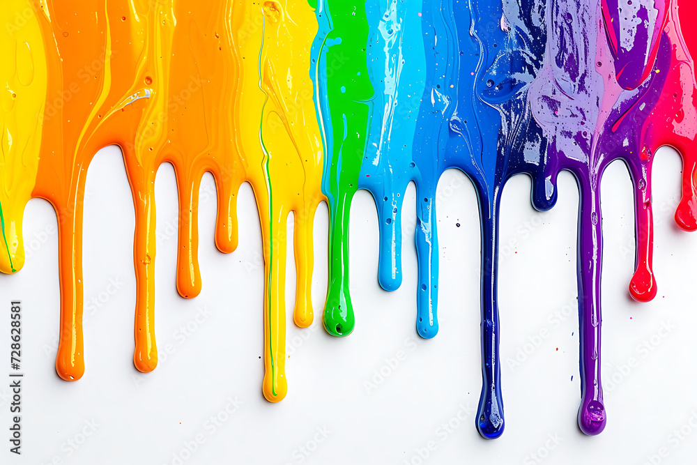 Rainbow colored paint dripping on white background. Banner with colored oil streaks - pride colors Rainbow colored paint dripping on white background. Banner with colored oil streaks - pride colors