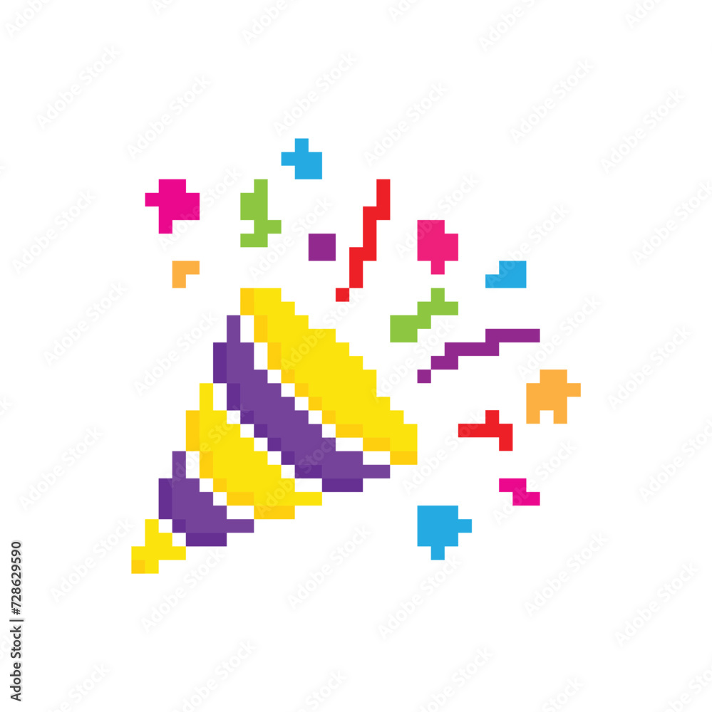 party confetti icon 8 bit, pixel art fireworks birthday icon for game logo. party confetti icon 8 bit, pixel art fireworks birthday icon for game logo.