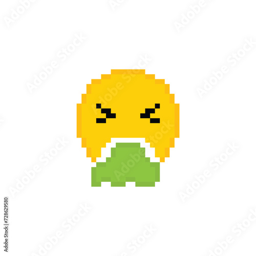  pixel vomiting face icon.  vomit emoji sign pixel art icon vector 8 bit game 