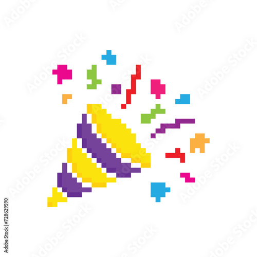  party confetti icon 8 bit, pixel art fireworks birthday icon for game logo.