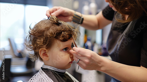 hairdresser cuts a child's hair