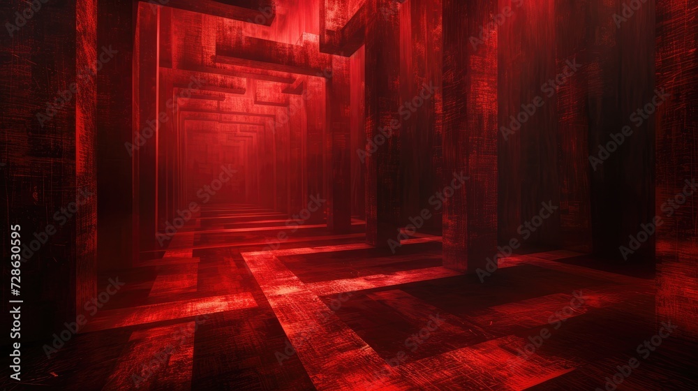 Obraz premium Abstract red labyrinth background, complexity and difficulties abstract red backdrop 