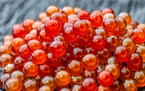 Grains of red caviar. Macro background
