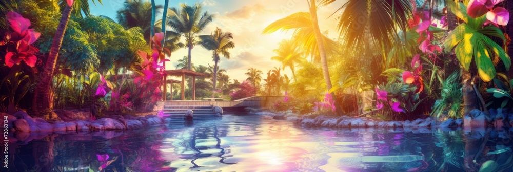 A Tropical Paradise Scene In Abstract Form, Background Image, Background For Banner, HD