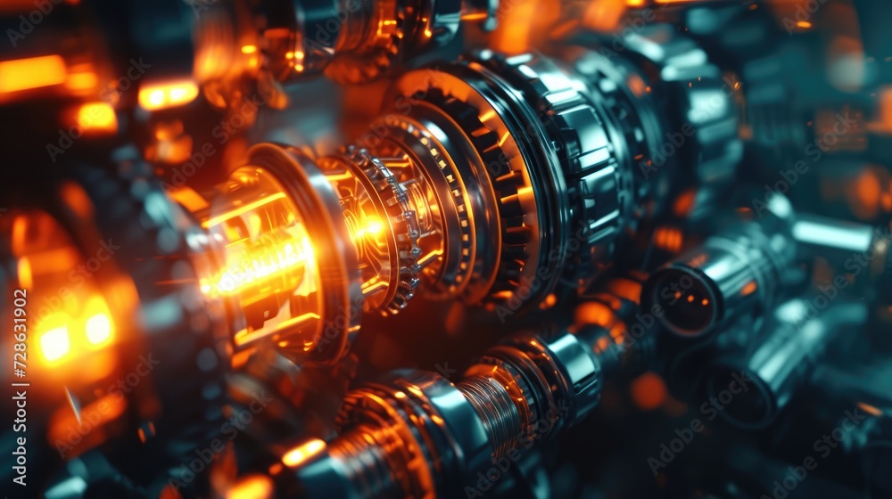 Abstract modern engine wallpaper, gears and cogs close-up technology background
