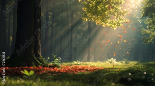 sun lights enters on beautiful forest