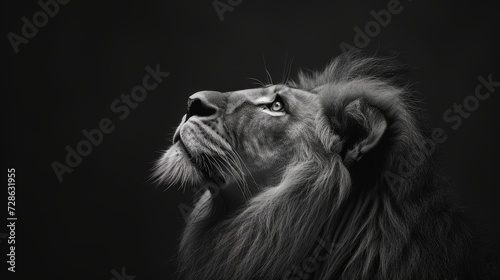 black and white lion face on black background