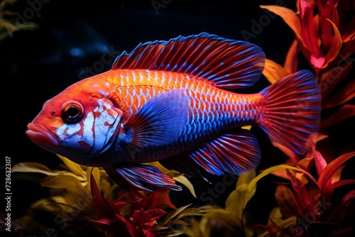 Vibrant underwater ecosystem. majestic sumatran barb fish embraced by colorful coral reefs