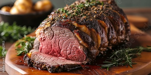 Grass-fed prime rib roast with homemade herbs and spices, Generative AI