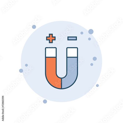 Cartoon horseshoe magnet icon vector illustration. Magnetic on bubbles background. Electromagnetic sign concept.