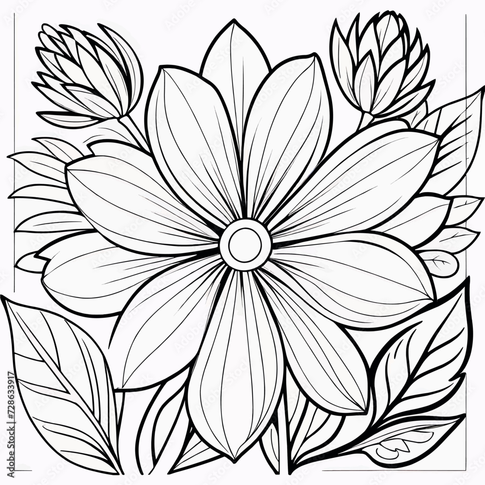 Fototapeta premium Luxury floral coloring book pages line art sketch