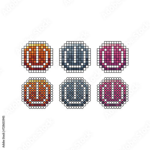Pixel art stroke sets icon of turn on off sign variation color.Technology turn on off icon on pixelated style. 8bits Illustration, perfect for design asset element your game ui. Pixel flat design