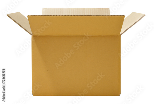 Corrugated cardboard box, front view, on transparent background
