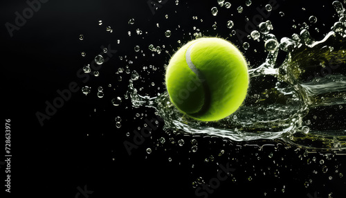 Baseball or tennis ball green with water drops flying on black background © terra.incognita