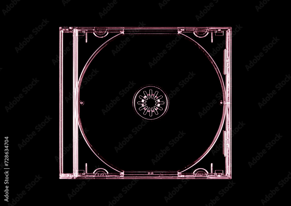Obraz premium CD disk video case on black background. Isolated music transparent mockup. Clean cover box template.