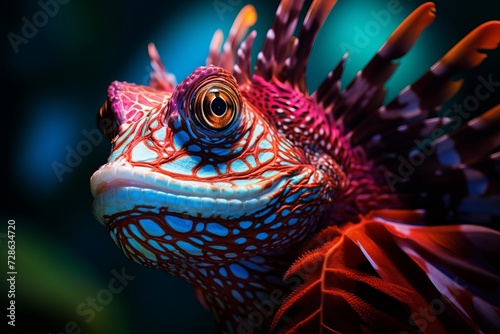 Detailed illustration featuring a vibrant scaly fish with unique markings in its natural habitat