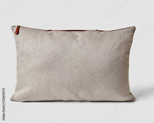 Obraz na płótnie Natural textured grey fabric pillow with contrasting leather zipper w salonie