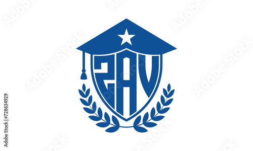 ZAV three letter iconic academic logo design vector template. monogram, abstract, school, college, university, graduation cap symbol logo, shield, model, institute, educational, coaching canter, tech