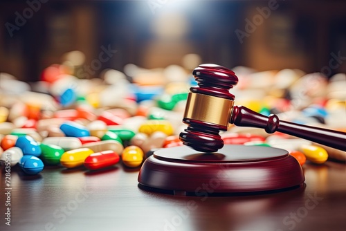 legal gavel and pharmacy pills law concept