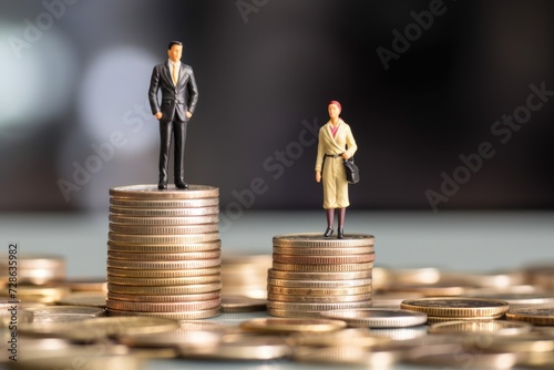 gender pay gap inequality concept with coins and miniature figure photo