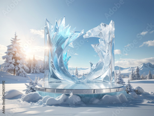Icy Wonderland: Abstract 3D Render Winter Scene Background - Ice Palace Fantasy   © rodoo