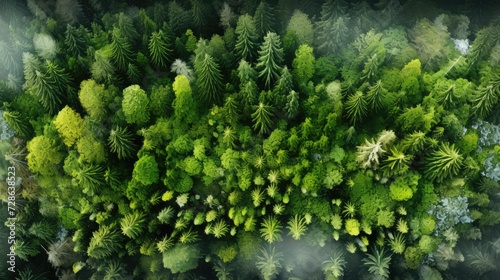 From a bird's eye view, I saw a vast forest, full of trees and green, montage photography, 
