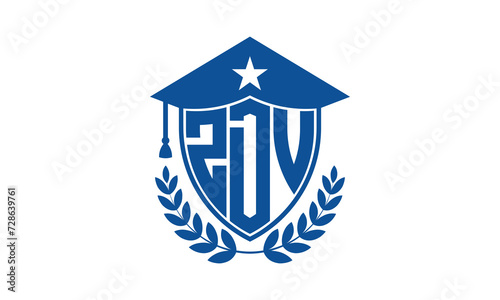 ZDV three letter iconic academic logo design vector template. monogram, abstract, school, college, university, graduation cap symbol logo, shield, model, institute, educational, coaching canter, tech photo