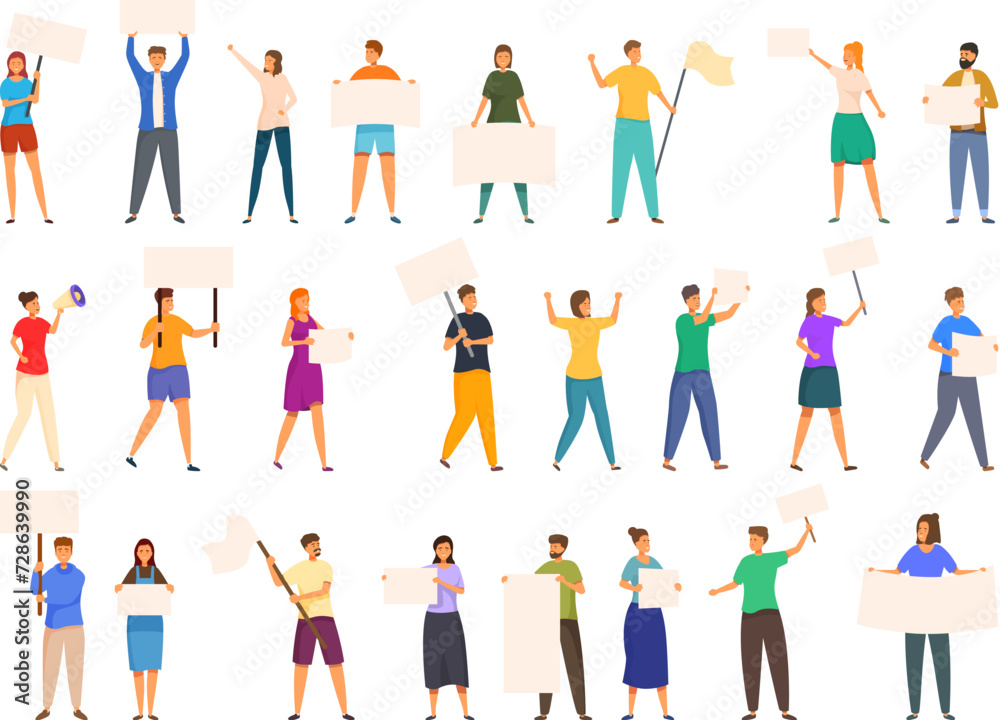 Peaceful parade icons set cartoon vector. Different people. Pride hold month