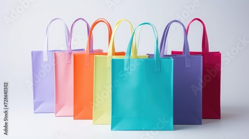 Rainbow shopping bags, in the style of group material, vibrant pastels