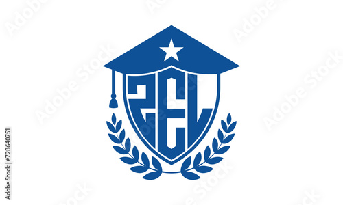 ZEL three letter iconic academic logo design vector template. monogram, abstract, school, college, university, graduation cap symbol logo, shield, model, institute, educational, coaching canter, tech photo