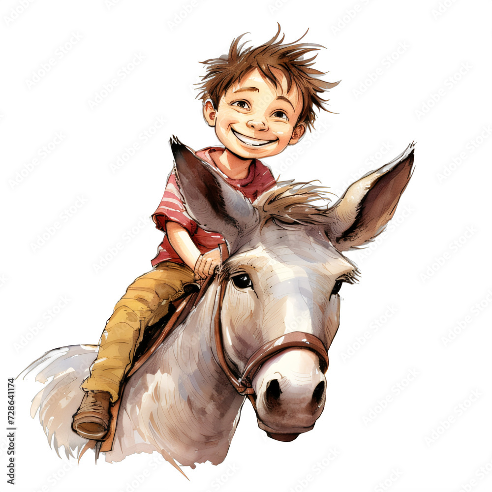 young boy riding a donkey cartoon on a transparent background png ...