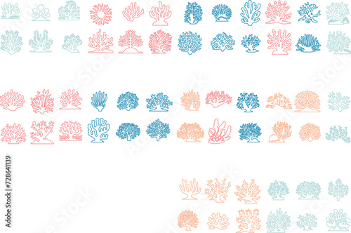 bundle coral sea line icons 