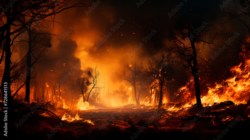 una imagen que representa un incendio forestal con árboles envueltos en llamas, transmitiendo la naturaleza destructiva e intensa del incendio forestal. una imagen que representa un incendio forestal con árboles envueltos en llamas, transmitiendo la naturaleza destructiva e intensa del incendio forestal.