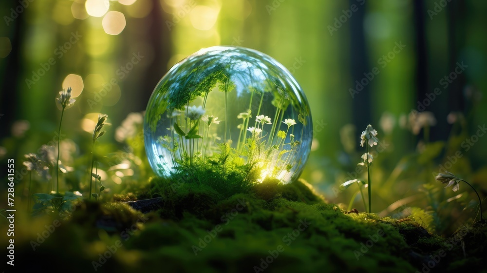 The planet earth in bloom in the woods, in the style of glass as material, The planet earth in bloom in the woods, in the style of glass as material,