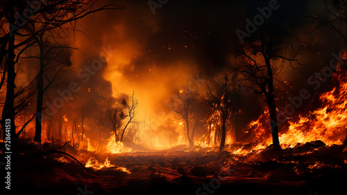 una imagen que representa un incendio forestal con   rboles envueltos en llamas  transmitiendo la naturaleza destructiva e intensa del incendio forestal.