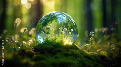 The planet earth in bloom in the woods, in the style of glass as material,