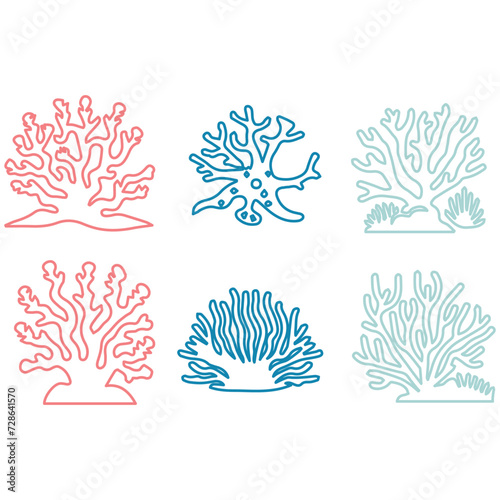 bundle coral sea line icons 