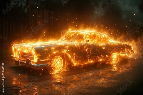 Car On Fire Flying In The Universe