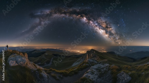Person Standing Under Milky Way Galaxy on Mountain at Night © Maciej Koba