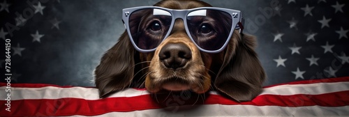 Dog Glasses Holds American Flag, Background Image, Background For Banner, HD