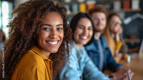 Collaborative smiles, diverse team enjoying workplace camaraderie © Lucija