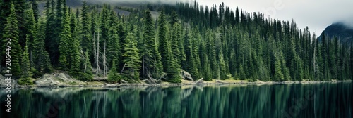 Evergreen Trees On Lakeshore Crater Lake, Background Image, Background For Banner, HD