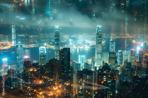 Urban Mirage  Double Exposure of Hong Kong s Night Cityscape
