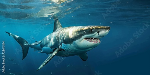 Underwater image of a stunning wild great white shark  Generative AI