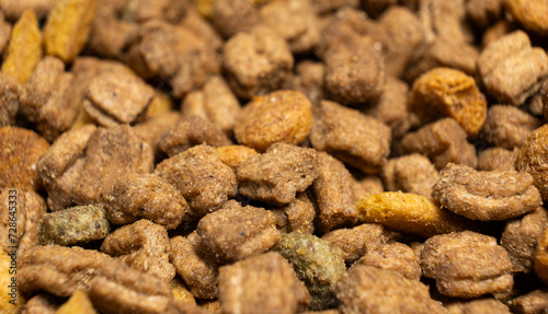 Dry food for kittens and cats close-up. A complete cat diet