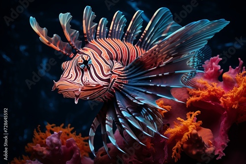 Majestic sumatran barb fish gracefully swimming among colorful coral reefs and aquatic plants