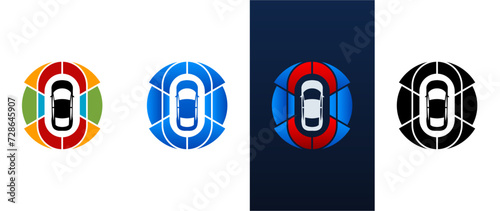 Advanced driver assistance system logo, icon vector.
Sensor of autonomous car.  Safety driving. Vector template