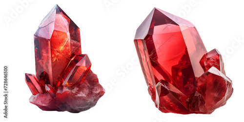 Red Crystal Gemstone Set Isolated on Transparent or White Background, PNG photo