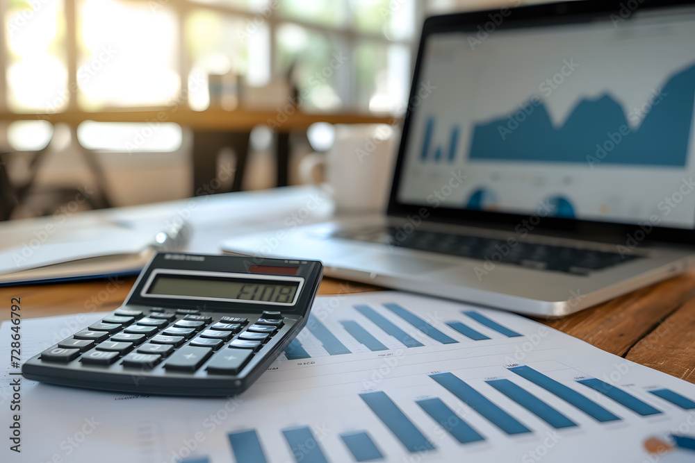Economic Overview: Wooden Desk with Stack of Financial Reports