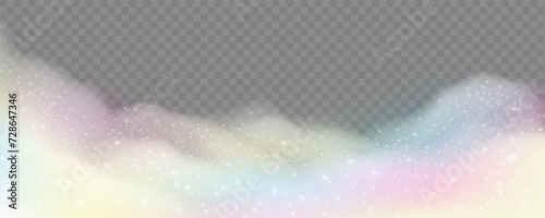 soap suds, realistic rainbow airy soap foam with bubbles on transparent cut out background